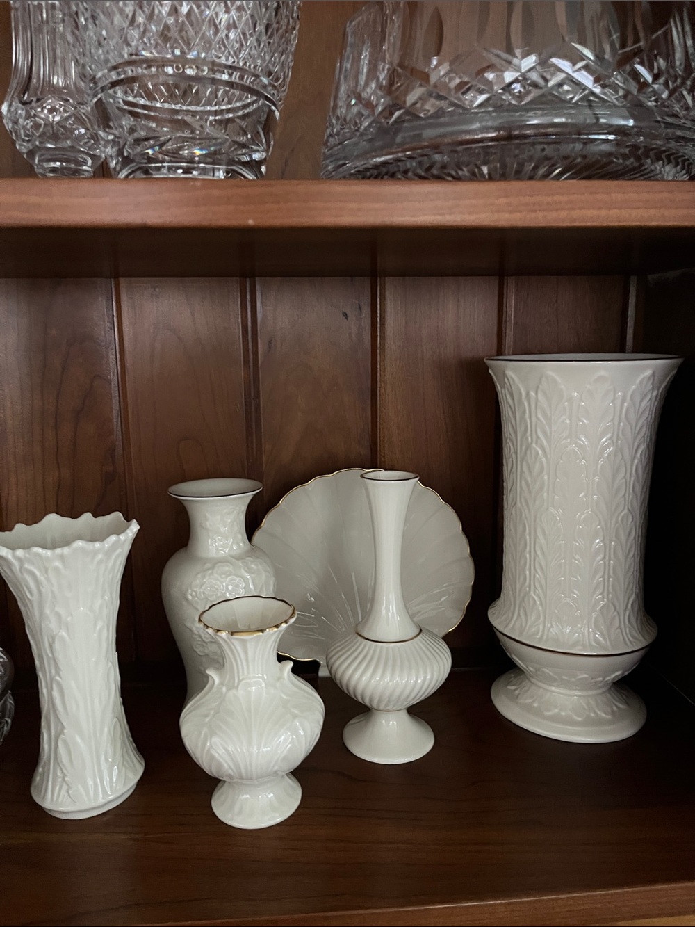 Lenox White Ceramic Decorative Vase Set with Gold Rim Accent